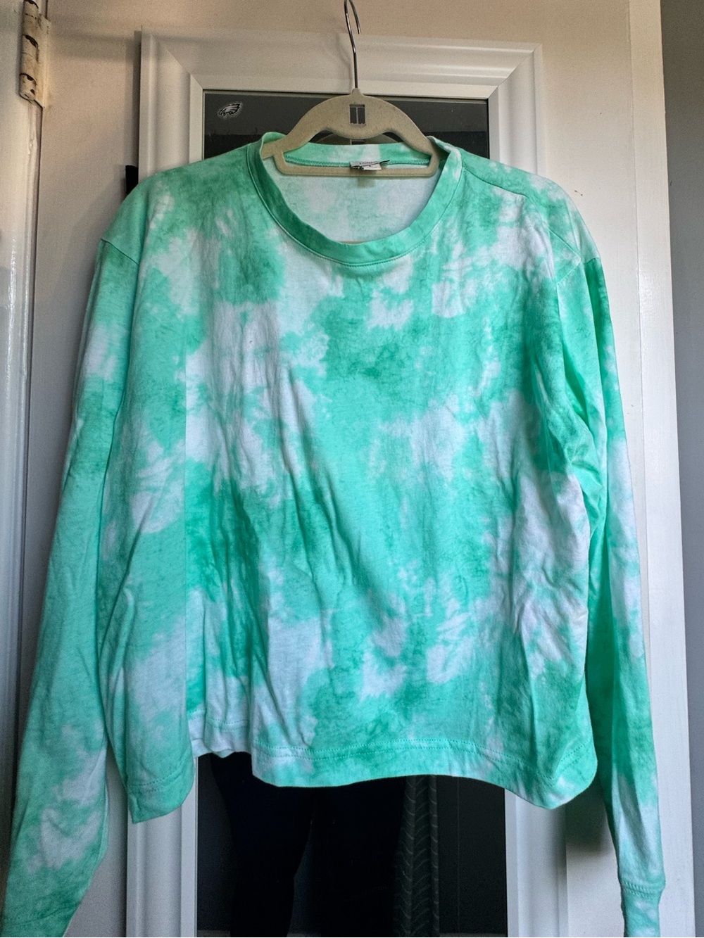 J Crew aqua Green Tie-Dye Long Sleeve Cropped Tee NWOT